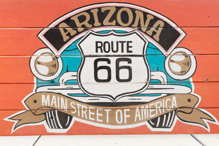 Seligman USA - September 30 2015; Main Street of America Route 66 sign on wall.のeditorial素材