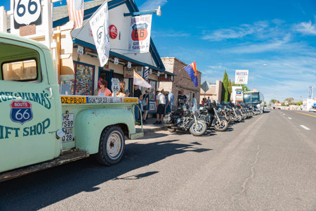 Seligman USA - September 30 2015; Angel & Vilma Delgadillo's Original Route 66 Gift Shop with bus...