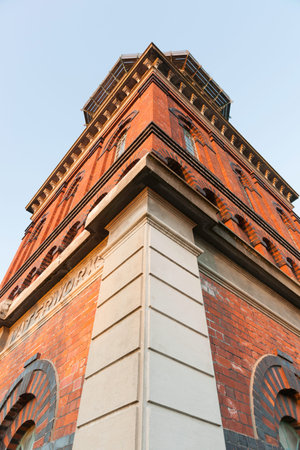 Corner of towering Invercargill Water Tower aesthetic utility red brick tower.building built in...