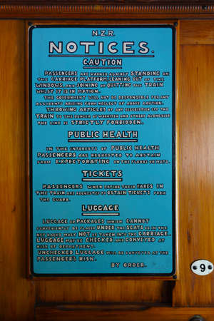 Queenstown New Zealand - February 28 2015; Old-world transportation images of close-up signs or components on vintage steam engine trainのeditorial素材