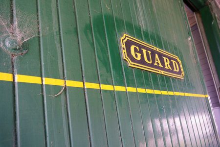 Queenstown New Zealand - February 28 2015; Old-world transportation images of close-up signs or components on vintage steam engine trainのeditorial素材