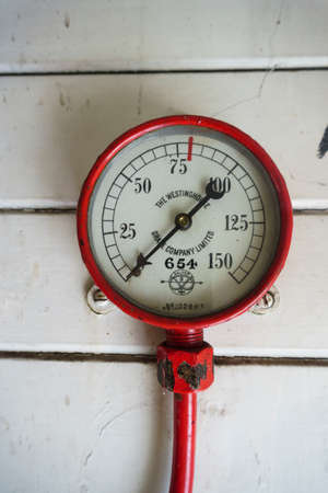 Queenstown New Zealand - February 28 2015; Old-world transportation images of close-up gauges or components on vintage steam engine trainのeditorial素材