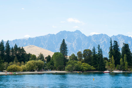 Scenic view Lake Wakatipu at Queenstownの写真素材