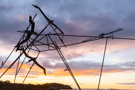 Auckland New zealand - June 18 2021; Flight Support for Albatross public art installed in 2018 after being shifted from other side of harbourのeditorial素材