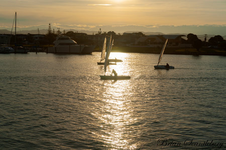 Napier New Zealand - may 30 2015; Small sailing yachts late in afternoon in inner harbour or Ahuriri in Napier New Zealandのeditorial素材