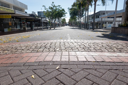 Tauranga New Zealand - August 22 2021; Empty or deserted city street due to Covid-19 lockdownのeditorial素材