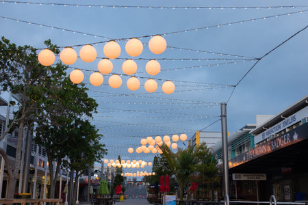 Tauranga New Zealand - August 22 2021; Wharf street pedestrian and outdoor dining precinct closed...