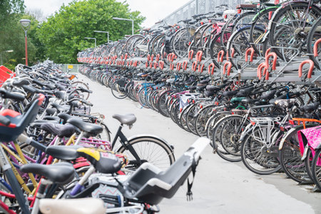 Dutch style bicycle racks two tier high.