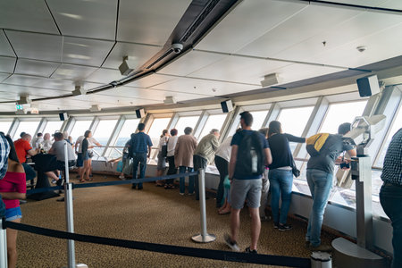 Berlin Germany - August 27 2017; People on viewing platform of Berlin TV Tower looking out over the...