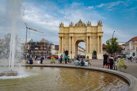 Potsdam Germany - August 27 2017; Arch known as Brandenburg Gate in area Potsdam is a Roman triumphal arch on the Luisenplatzのeditorial素材