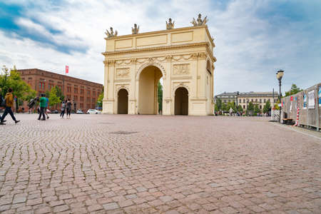 Potsdam Germany - August 27 2017; Arch known as Brandenburg Gate in area Potsdam is a Roman triumphal arch on the Luisenplatzのeditorial素材