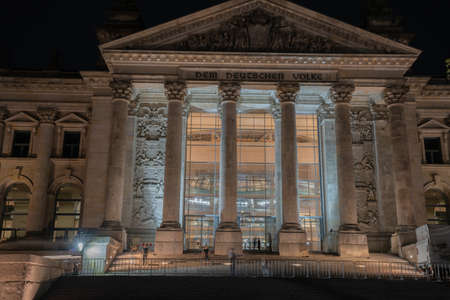 Illuminated entrance to Reichstag building in Berlin Germany.のeditorial素材