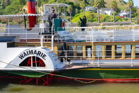 Wanganui New Zealand - April 9 2022; Wanganui River paddle-steamer Waimarie in dock, used for tourist cruises up river.のeditorial素材