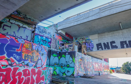 Tauranga New Zealand - June 30 2022; Makeshift home at top of ladder under Tauranga harbour Bridge