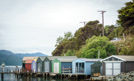 Classic old Boat Shed on Waikawa Bay Pictonの写真素材