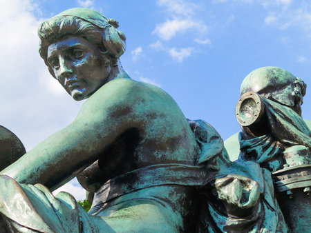 London United Kingdom June 15 2009; Bronze statue of head and shoulders of girl closeup showing characteristic bronze rust.のeditorial素材