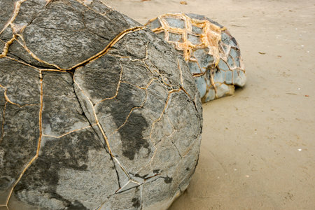 Moeraki Boulders famous spherical and broken rocks on Koekohe Beach in Otago New Zealandの写真素材