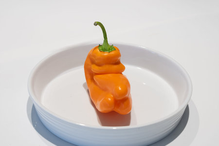 Capsicum unusually shaped isolated in white bowl.