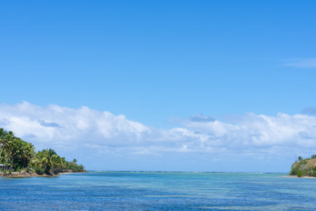 Scenic beach and view to sea Beach on mainland side of Yanuca Island, Fiji.の写真素材