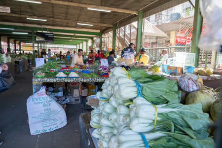 Sigatoka Fiji - September 8 2023; Local fruit and vegetable farmers market produce on display.のeditorial素材