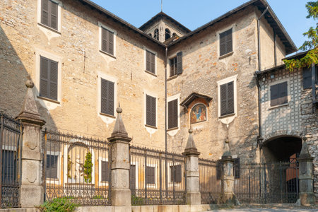 Exterior of church and yard Menaggio, Italy, Grandola ed Unity area.の写真素材