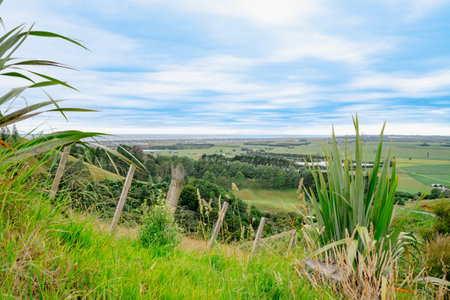Rural and coastal expansive view from Papamoa Hills Regional Park in Bay of Plenty New Zealand.のeditorial素材