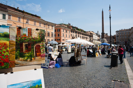 Rome Italy - May 20 2011; Famous Piazza Navona and daily marketplace for arts and crafts.のeditorial素材