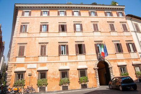 Typical European urban apartment  architecture in street scene in Rome.の写真素材