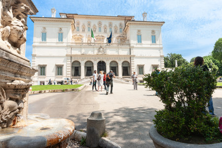 Rome  Italy - May 20 2011; Tourists outside building and grounds of famous Villa Borgese.のeditorial素材