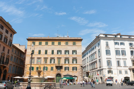 Rome Italy May 20 2011; Architectural styles of building facades surrounding famous Navona Piazzaのeditorial素材