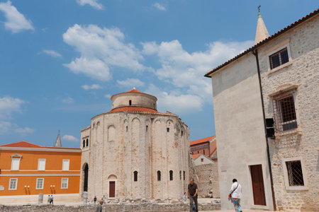 Zadar Croatia - May  25 2011; tourists outside historic Church of St Donatus.のeditorial素材