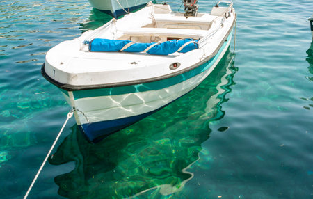 Boats at tied up in harbour  on Hvar waterfront in Croatia.の写真素材
