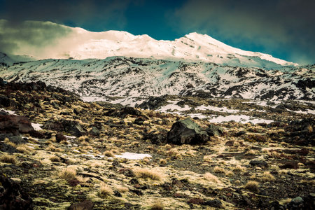 Mount Ruapehu old film effect image in North Island New Zealand.の写真素材