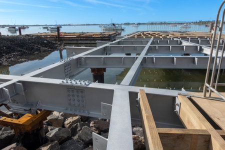 Heavy construction of platform over waters edge to allow public to view Tauranga harbour.