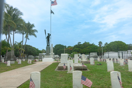 Key West America - June 26 2012;  Memorial cemetery with statue in recognition of USS Battle-Hip...