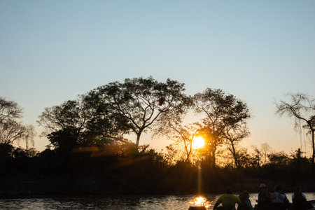 South American river landscape at sunset in the Pantanal Brazil.の写真素材