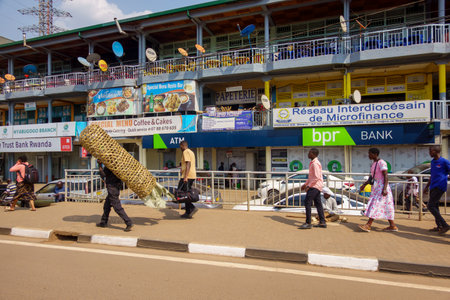 Kigali Rwanda - September 9 2025; People in busy street scene in the Nyabugogo district of Kigali.のeditorial素材