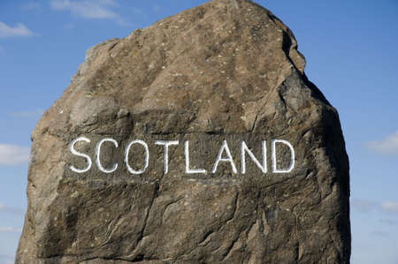 Border marker between Scotland and England at Carter Barの写真素材
