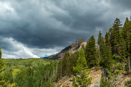 The San Juan Skyway forms a 233 mile loop in southwest Colorado traversing the heart of the San Juan Mountains festuring breathtaking mountain views and includes the portion of US 550 between Silverton and Ouray known as the Million Dollar Highway.の写真素材