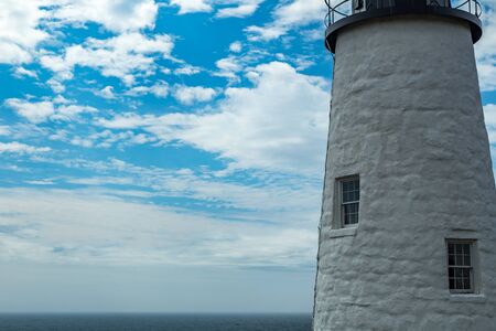 The Pemaquid Point Light is a historic U.S. lighthouse located in Bristol, Lincoln County, Maine, at the tip of the Pemaquid Neck. The lighthouse was commissioned in 1827 by President John Quincy Adams and built that year.の写真素材