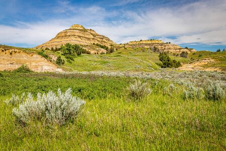 A panoramic view from the scenic drive at the North Unit of Theodore Roosevelt National Park in western North Dakota.の写真素材