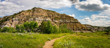A panoramic view from the scenic drive at the North Unit of Theodore Roosevelt National Park in western North Dakota.の写真素材