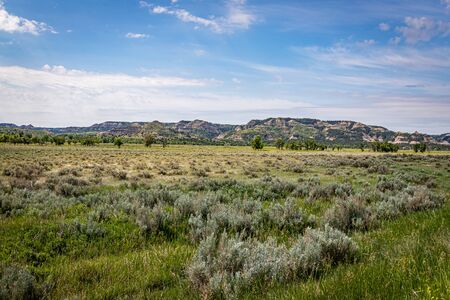 A panoramic view from the scenic drive at the North Unit of Theodore Roosevelt National Park in western North Dakota.の写真素材