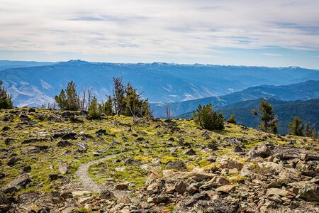 The Heaven's Gate Vista overlooks the Seven Devils Mountain and the Hells Canyon National Recreation Area in western Idaho.の写真素材