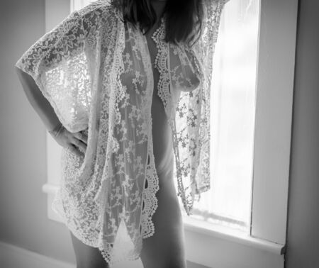 Soft focus 30 year old female nude shot with very shallow depth of field.の写真素材