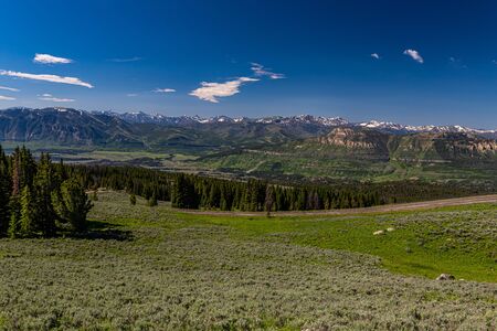The Beartooth Highway is a section of U.S. Route 212 in Montana and Wyoming between Red Lodge and Yellowstone National Park known for its stunning views.の写真素材