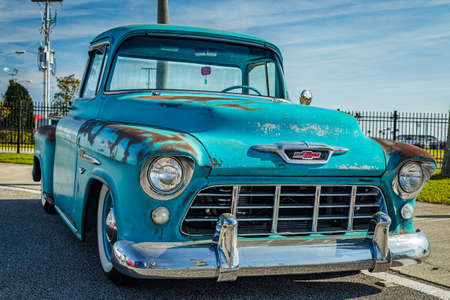Daytona Beach, FL / USA - March 25, 2018: 1955 Chevrolet Task Force 3100 pickup truck at the Spring 2018 Daytona Turkey Run.のeditorial素材