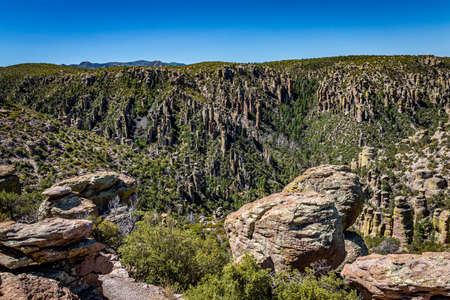 Chiricahua National Monument features nearly 12,000 acres of Rhyolite pinnacles, some rising hundreds of feet in the air, and is known as the "Wonderland of Rocks."の写真素材