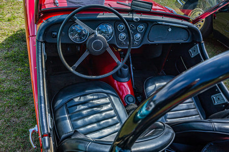 Savannah, GA / USA - April 21, 2018: 1961 Triumph TR3 at a car show in Savannah, Georgia.
