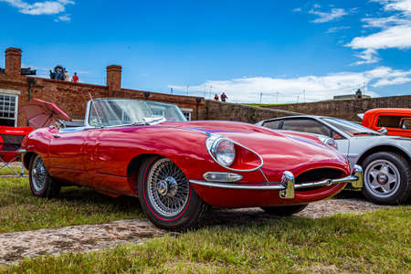 Fernandina Beach, FL / USA - September 22, 2018: 1968 Jaguar XKE E-Type at a car show at Fort Clinch in  Fernandina Beach, Florida near Jacksonville.のeditorial素材